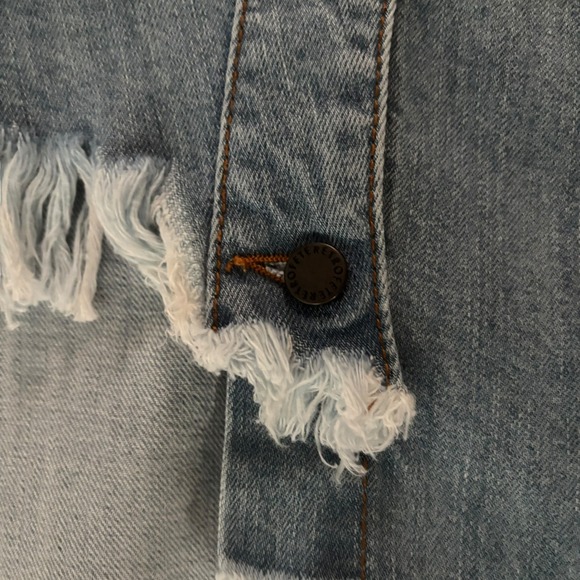 Retroféte Skirt Small Denim Button Midi Jeans Asymmetrical Distressed Fringe Hem - Picture 2 of 10